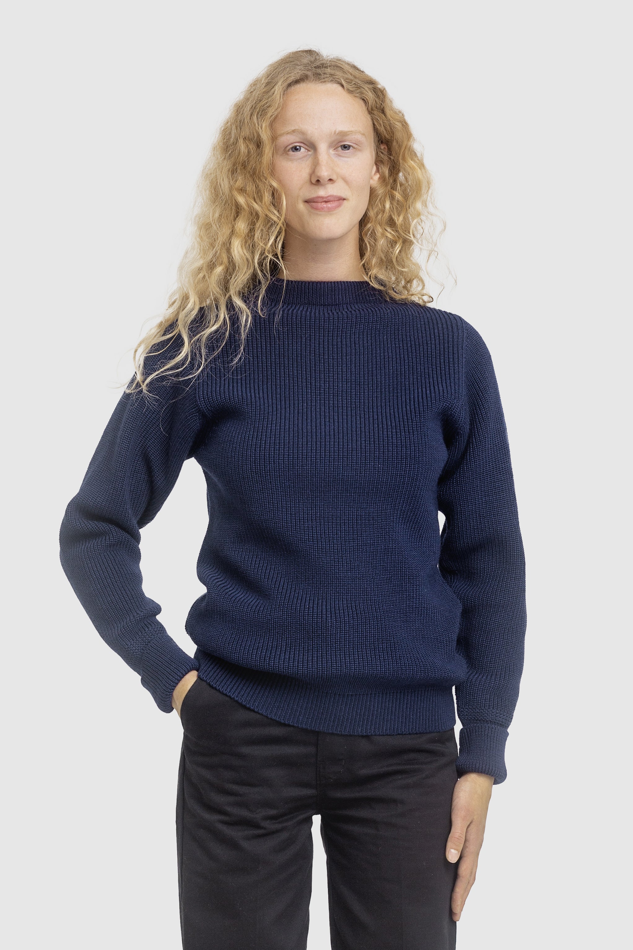 Elvira wearing Sailor Crewneck in Royal Blue